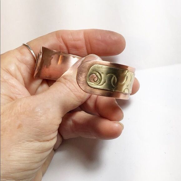 Bracelet, Artisan Brass & Copper Cuff, NEW, Handmade, Double Layer, Natural - Picture 3 of 4